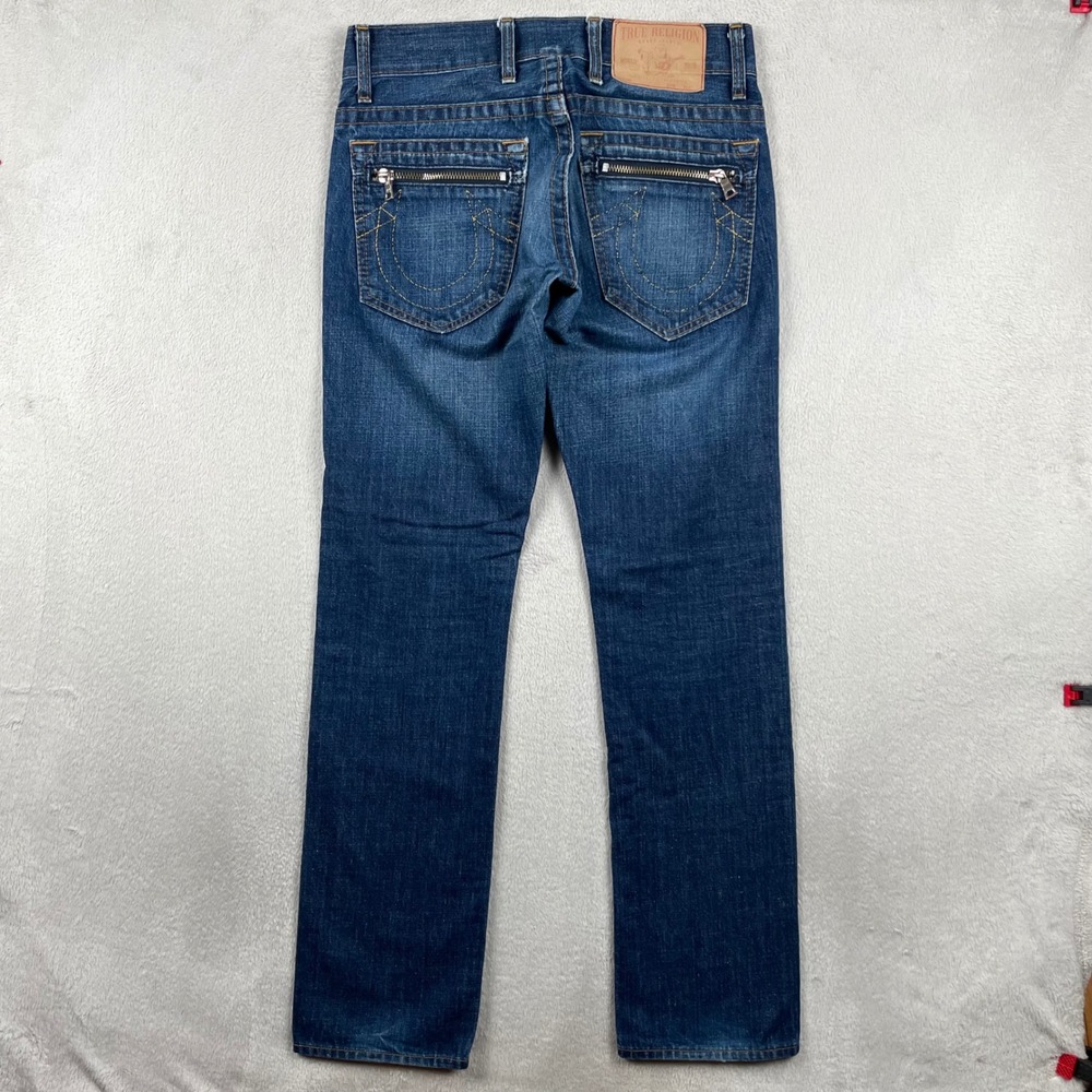 Vintage True Religion Jeans Men 32x34 Slim Fit Dark Wash Zipper Pockets USA READ